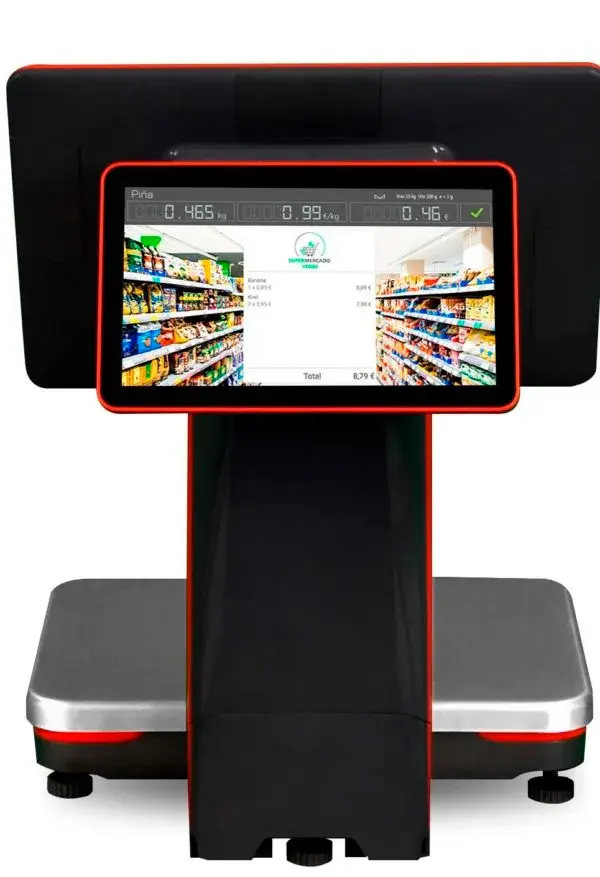 Balanza TPV HIOPOS TS20 con pantalla principal, impresora y balanza integrada – disponible en Canarias.